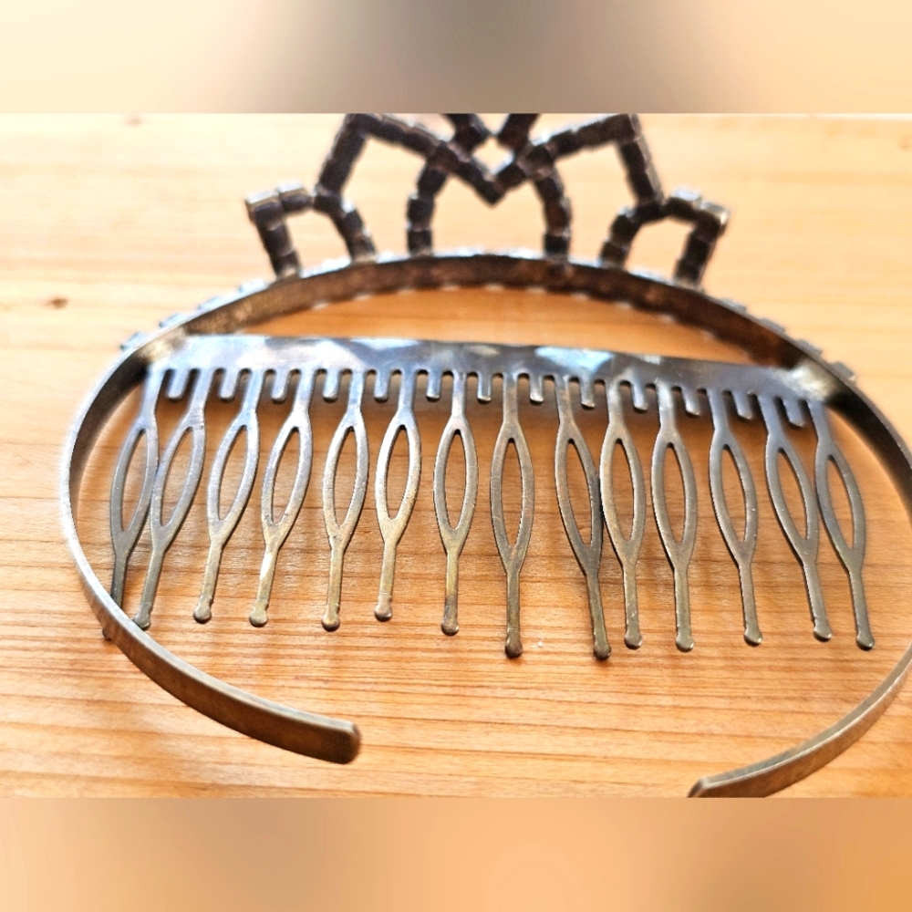 Rare Vintage 1950's Tiara Crown Silver Metal Diamond Rhinestones Hair Comb - Picture 9 of 16